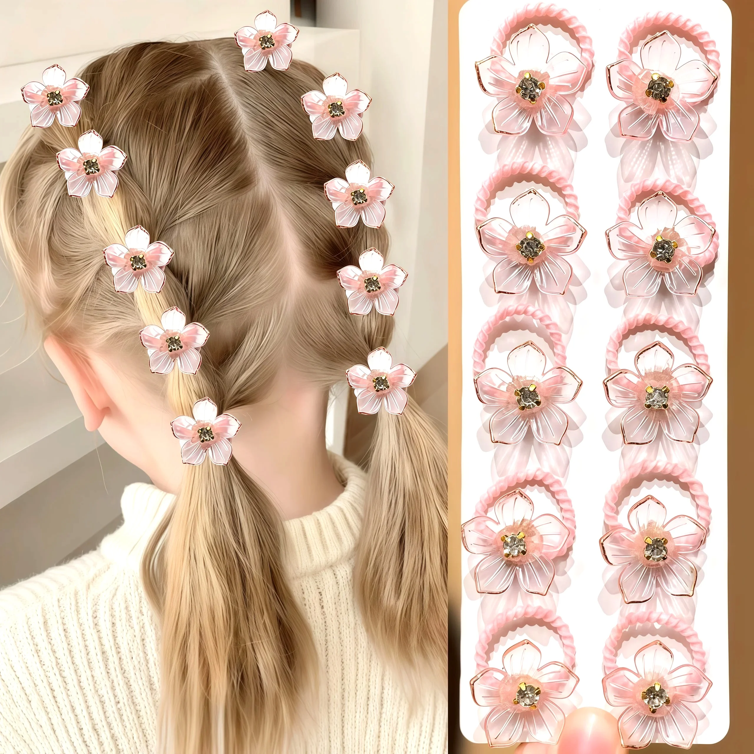 Girls Durable Rhinestone Flower Elastic Hair Bands