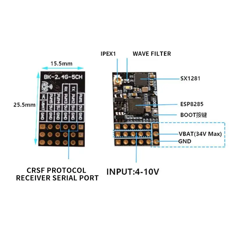 BAYCK ELRS 2.4G 5CH PWM ExpressLRS Receiver with 2.0dBi 2.4G Copper Pipe Antenna PWM/CRSF Protocol for RC FPV Fixed Wing Drones