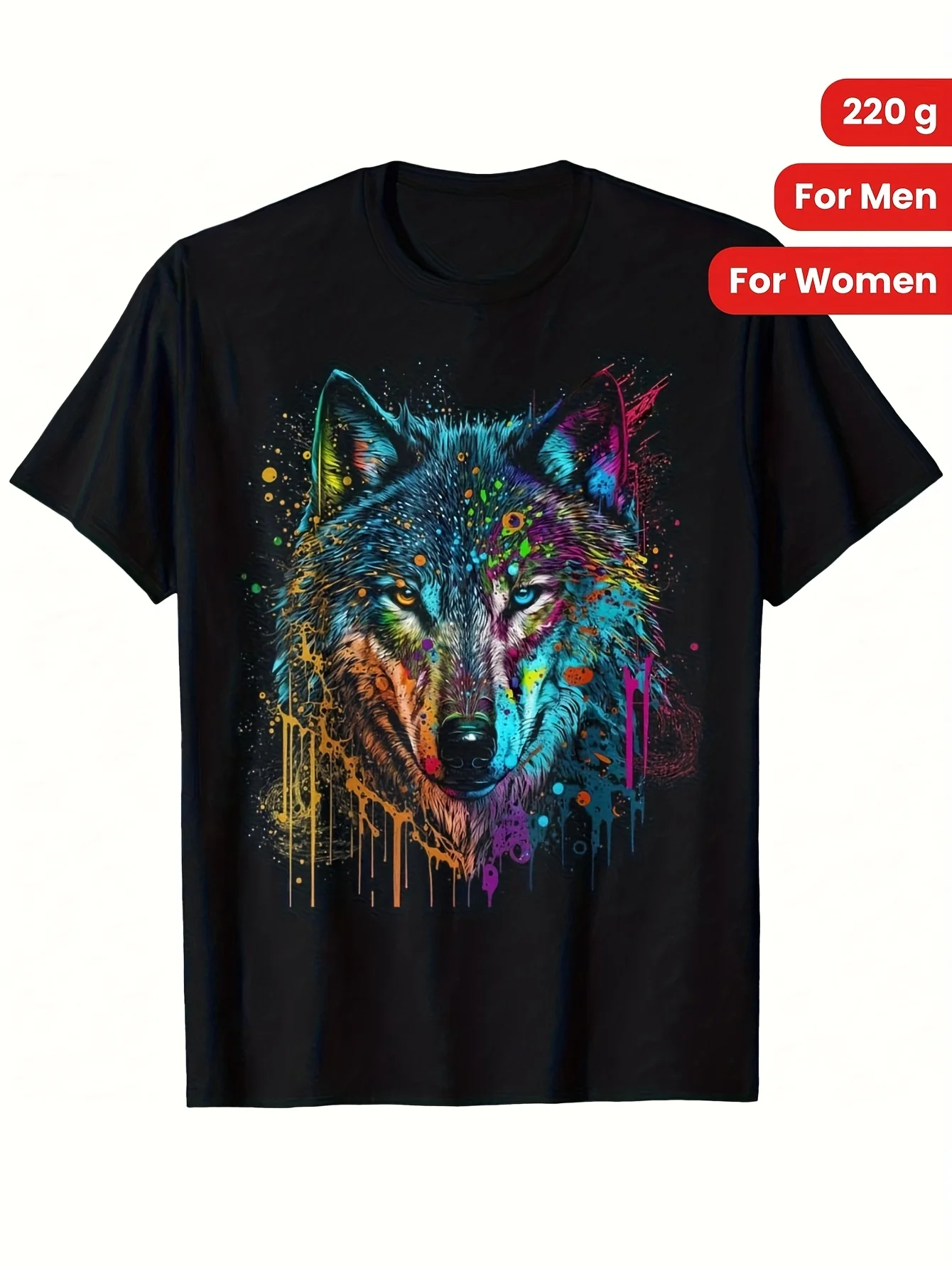 2026 Top pick LocalMen'S & Women'S Wolf Face Graphic T-Shirt | 100% Soft Casual Short Sleeve Tee with Vibrant Colorful Print, Ro
