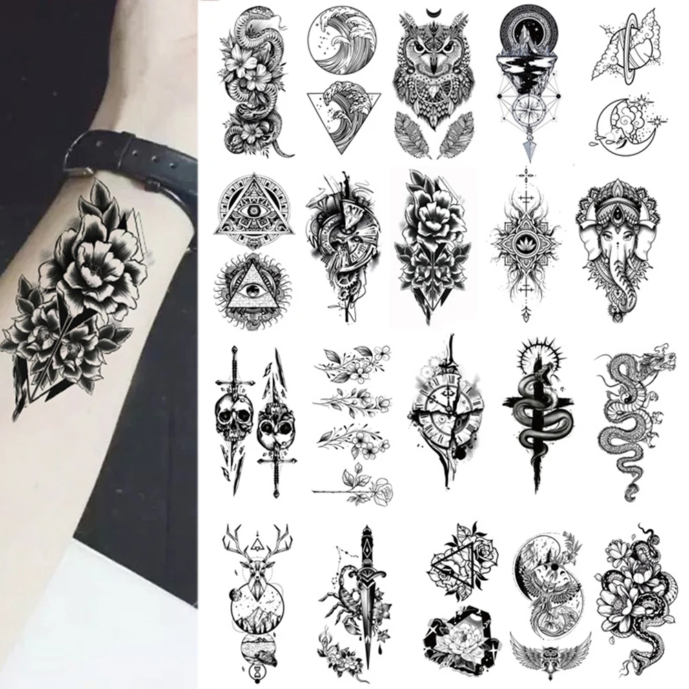 100 sheet Mini Waterproof Temporary Tattoo Sticker Women Flower Butterfly Tiger Wolf Scorpion Snake Skull Wrist Neck Man Tattoos