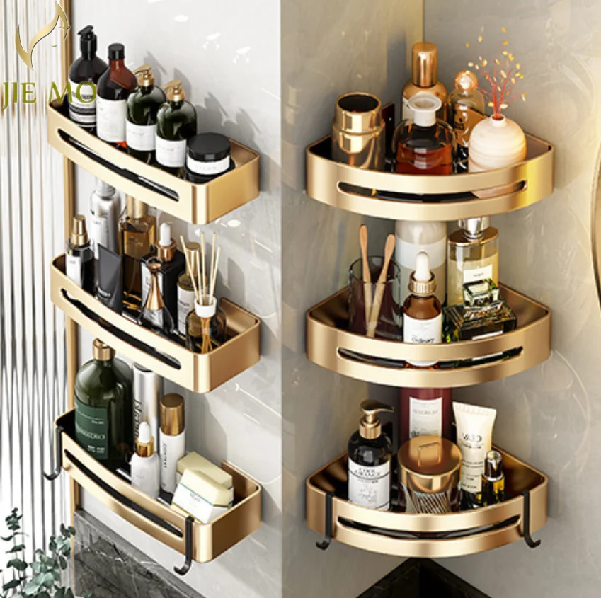 Luxury gold Bathroom shelf  toilet bath triangle wall mounted storage corner rack shampoo gel holder