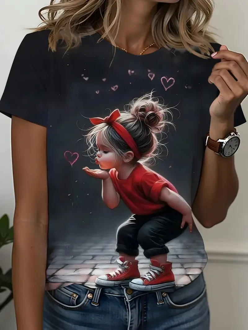 

Modern and cute Girl Fashion Women's Christmas and New Year T-shirt Clothing 3D Printed Pattern Short Sleeve T Women's T-shirt