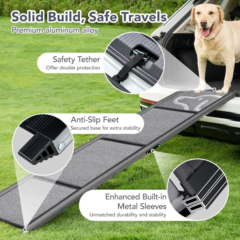 71'' X-Long Dog Ramp for Car -Folding Pet Steps for Medium & Large Dogs, Portable Pet Stair Ramp with Non-Slip Rug Surface