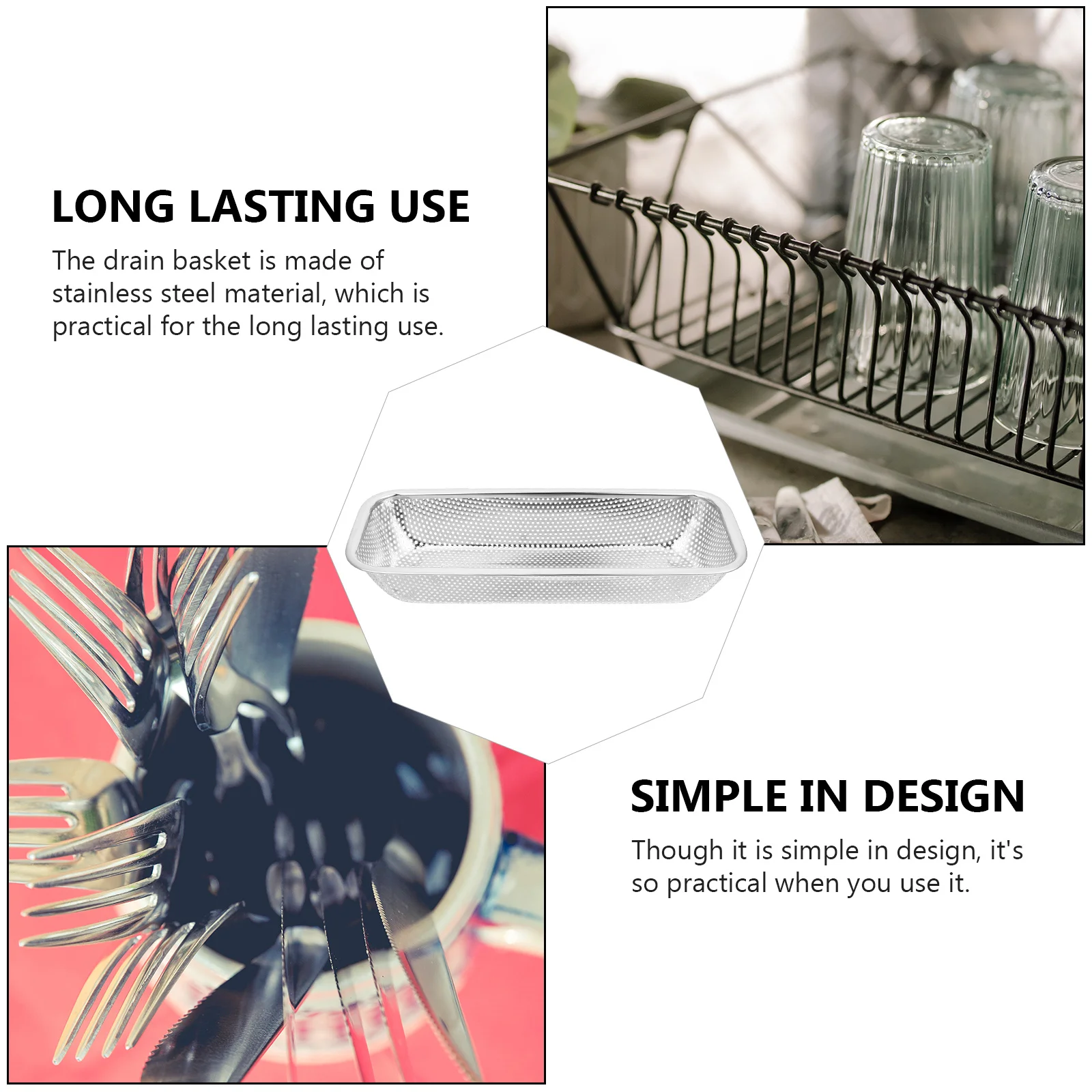 

Stainless Steel Drain Basket Kitchen Utensils Fruit Vegetable Washing Storage Organizer Drying Strainer Household