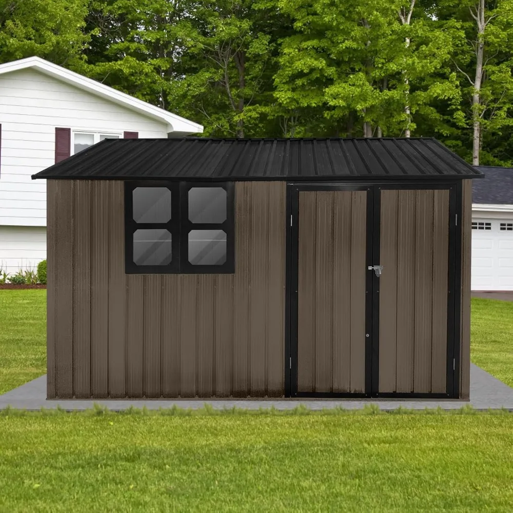 10 Feet X 8 Feet Outdoor Metal Shed, Waterproof Garden Shed with Lockable Doors and Louvered Ventilation Openings,