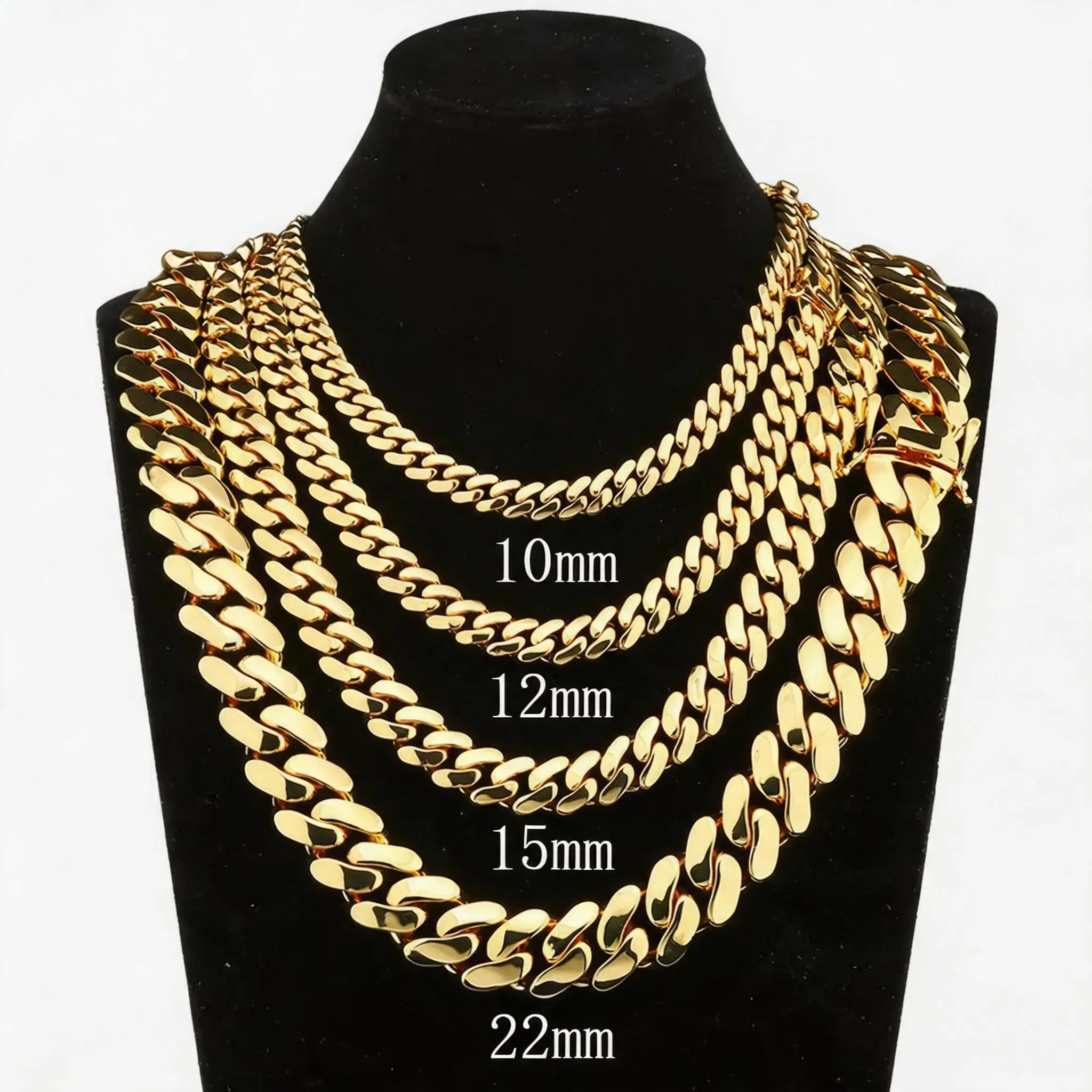 

14K/18K Gold Plated Miami Cuban Link Chain Necklace 10-22mm Heavy Hip Hop Jewelry for Men