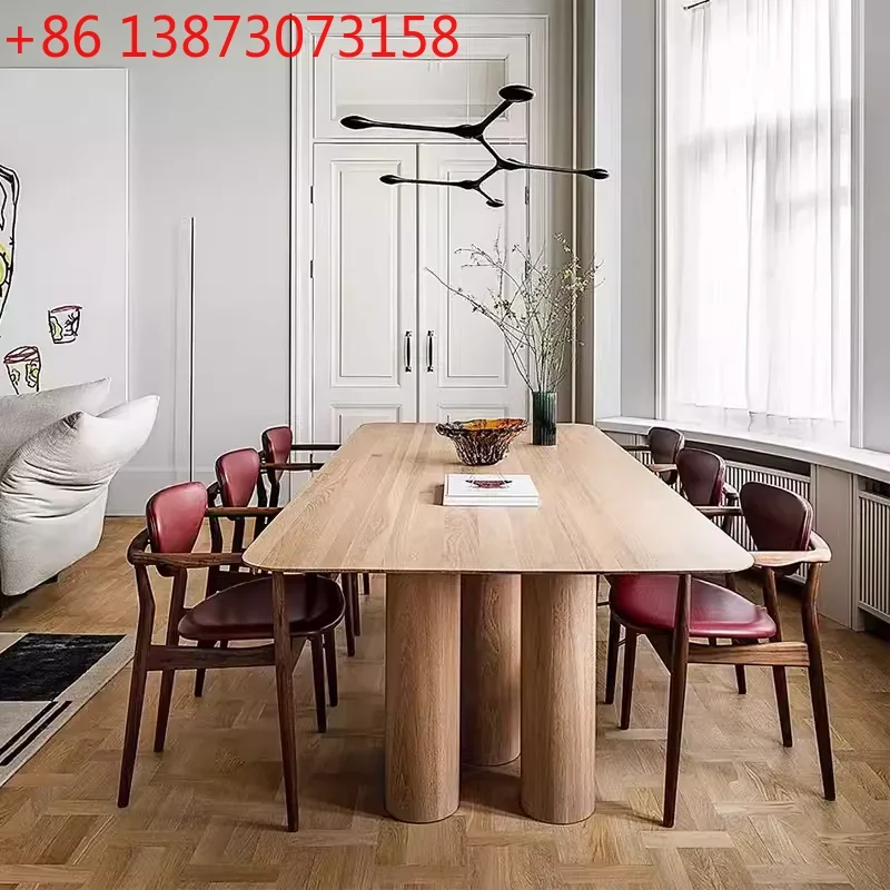 

Nordic Italian minimalist light luxury dining table log modern simple office conference table rectangular family multi-person