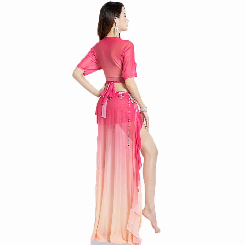 New Belly Dance Practice Set Women\'s High-end Gradient Mesh Without Belt Oriental Dance Performance Stage Performance Dress Suit