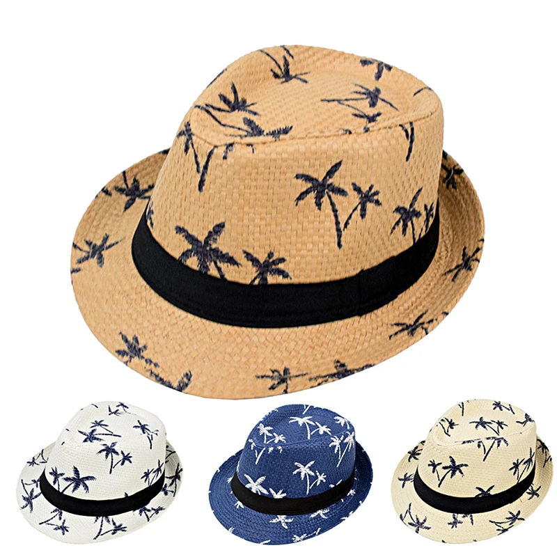 Unisex Sunscreen Jazz Hats Summer Women Men Beach Outdoor Sun Protection Short Straw Cap Breathable Printing