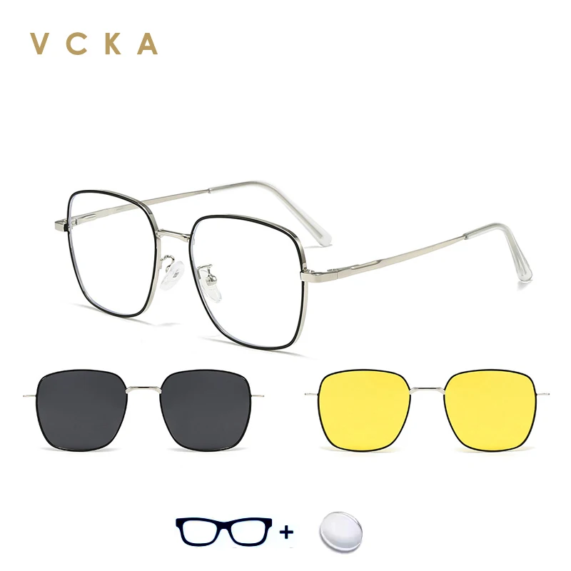 

VCKA 3 IN1 Big Frame Myopia Sunglasses 2025 Custom Men Women Magnetic Clip Polarized Prescription Reading Alloy Glasses Optics