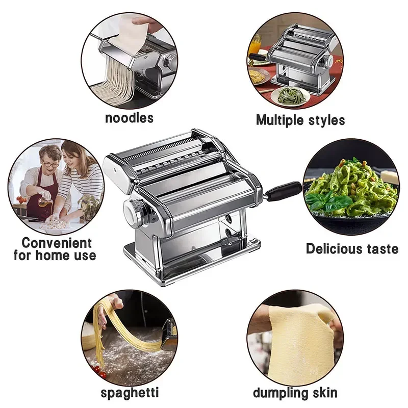 Pasta Maker Machine Stainless Steel Manual Hand Press Adjustable Thickness Settings Noodles Maker for Spaghetti Lasagna