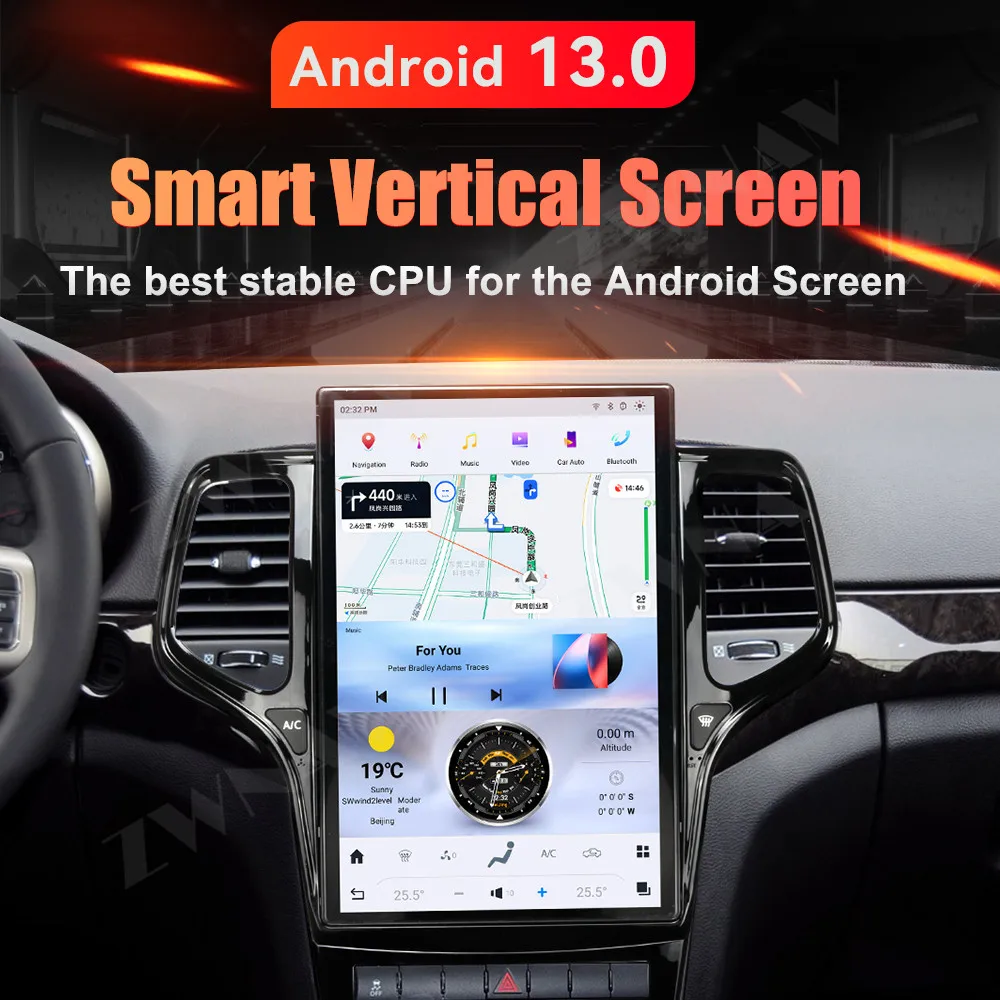 14.4 Inch Android 13 CarPlay Car Radio For Jeep Grand Cherokee 2011-2013 GPS Navigation Multimedia Player With wireless charging