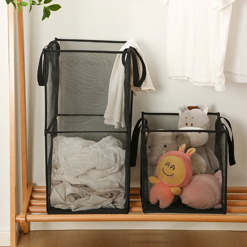 Household Mesh Folding Laundry Basket Large Cloth Changing Clothes Dirty Clothes Basket Clothing Toys Square Storage Basket