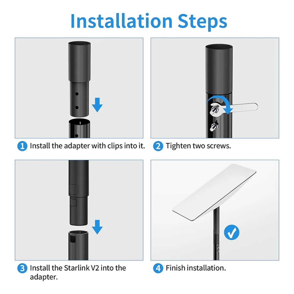 Montaje en poste, adaptador de tubo, Kit de montaje de aleación de aluminio para Starlink Dish V2, mástil de antena, mástil satelital sin abrazadera en U, caliente