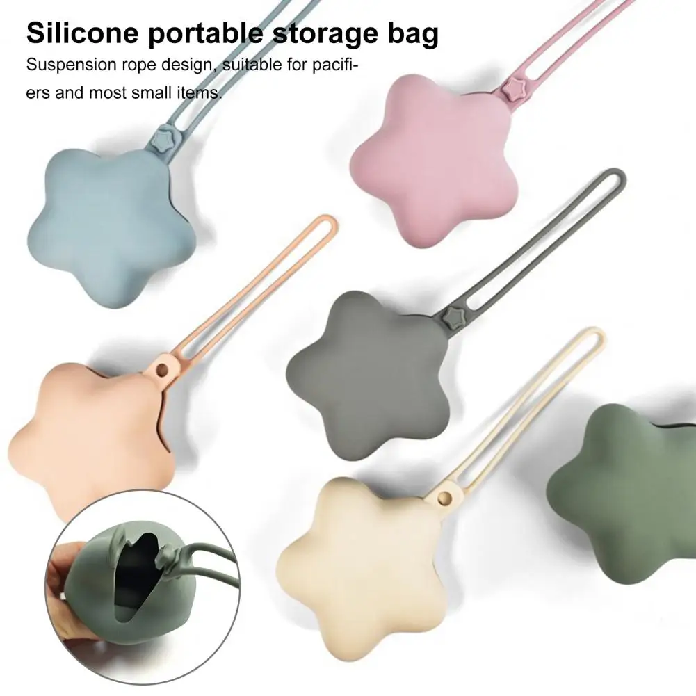 Pacifier Storage Bag Silicone Pacifier Holder Star Shaped Pacifier Holder Case with Hanging Rope Bpa Free Protector Case