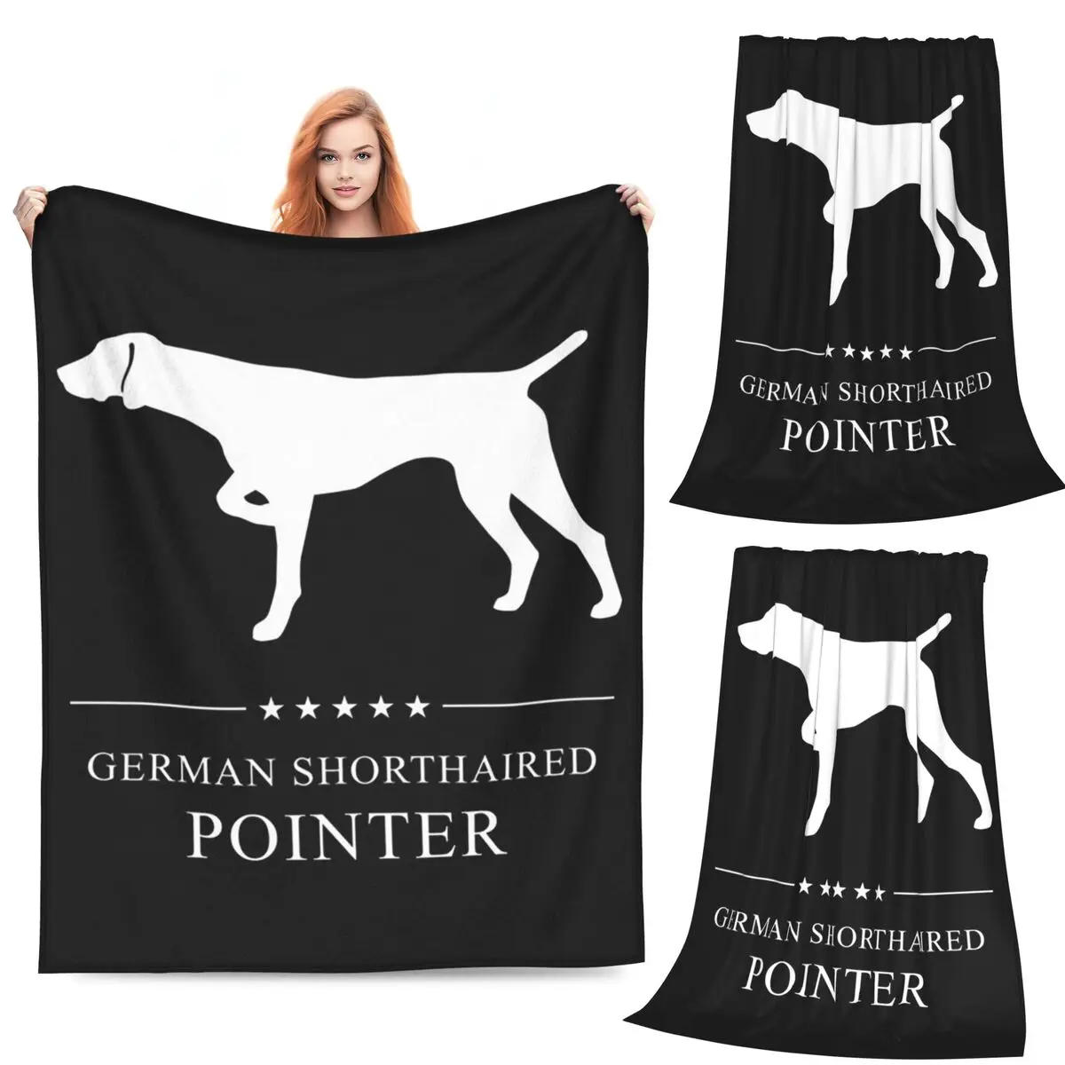 

German Shorthaired Pointer White Silhouette Blankets Fleece Sofa Throw Blanket Lightweight for Home Office Throws Bedspread