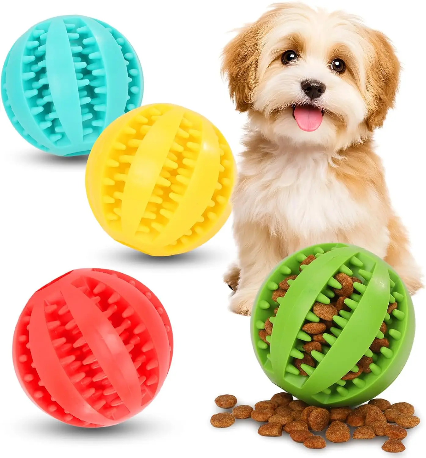 

Dog Toy Ball Nontoxic Bite Resistant Teething Toys Puppy Cat,Food Treat Feeder Chew Tooth Cleaning Exercise Game IQ Training