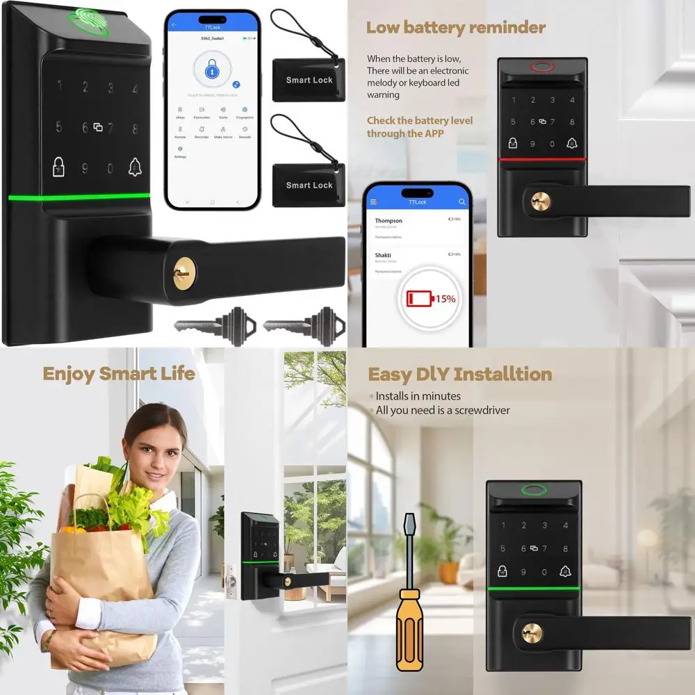 

Умный дверной замок с ручкой: отпечаток пальца, кодовая панель и ключ - надежный замок-защелка для входной двери - удаленный доступ через приложение