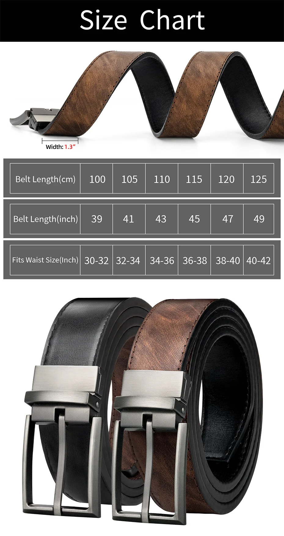 Maikun Reversible Leder Gürtel für Männer Braun Leder Gürtel Für Hosen Boss Gürtel herren Designer Taille Gürtel Kaffee – Detail 1