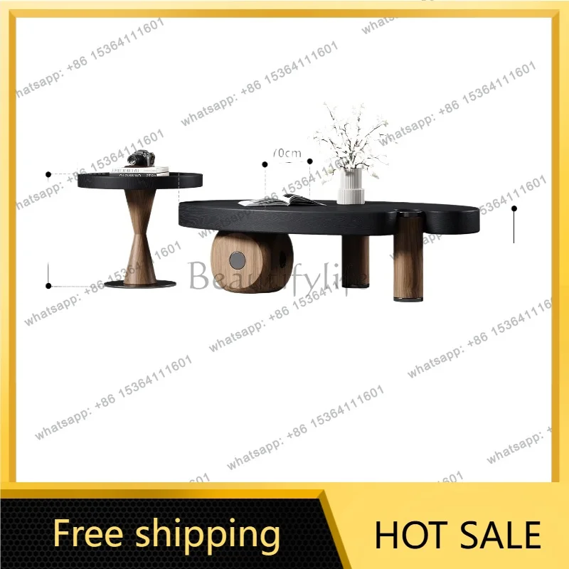 YJ Medieval oval coffee table creative art design sense new solid wood retro wabi sabi wind living room tea table