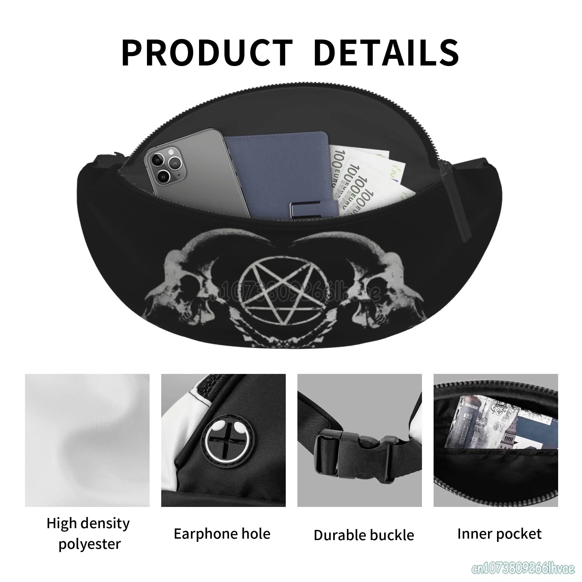 الخماسي Satantic غامض كنيسة الشيطان الماعز القوطي الخصر حقيبة الرجال النساء Crossbody حقيبة الكتف للسفر المشي لمسافات طويلة تشغيل الدراجات