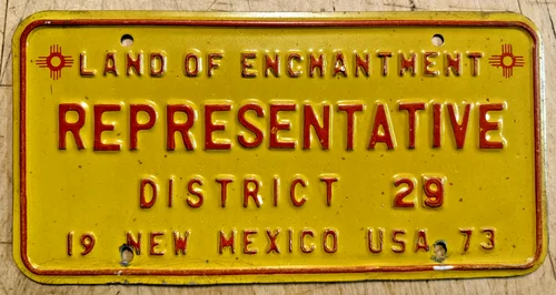 1973, plaque d'immatriculation du district 29 du représentant du Nouveau-Mexique, "29", législateur du NM, aluminium