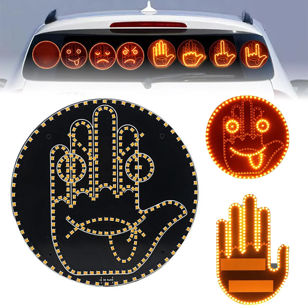 2-in-1 Auto-Gestenausdruck-Lichtsticker, Lustige Handgesten-Aufkleber für die Heckscheibe des Autos