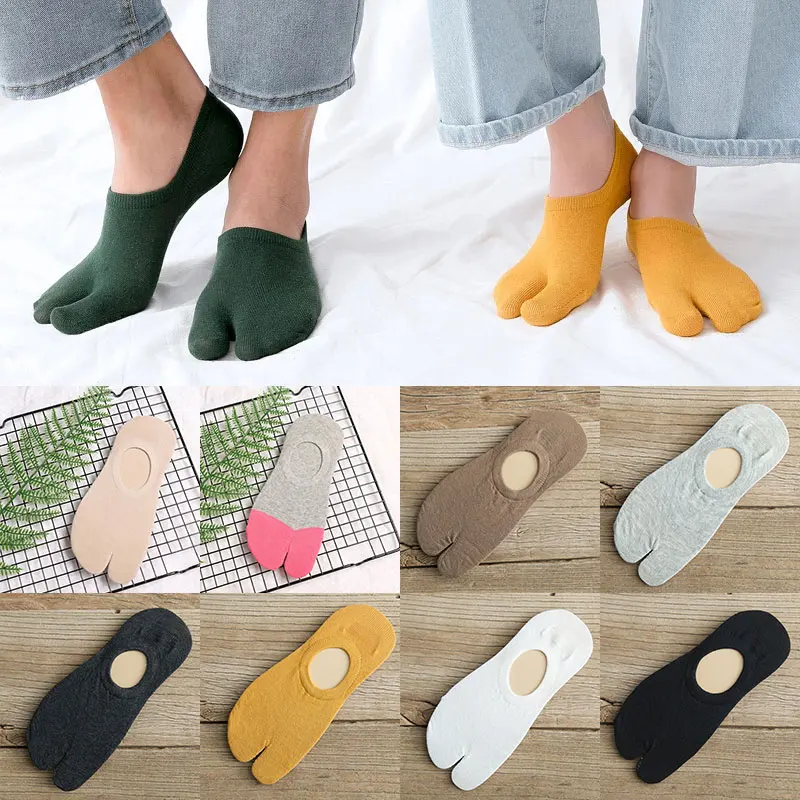 Two Finger Socks Japanese Style Cotton Couple Socks Breathable Two Toe Socks Women Men Non-slip Invisible Low Cut Boat Socks