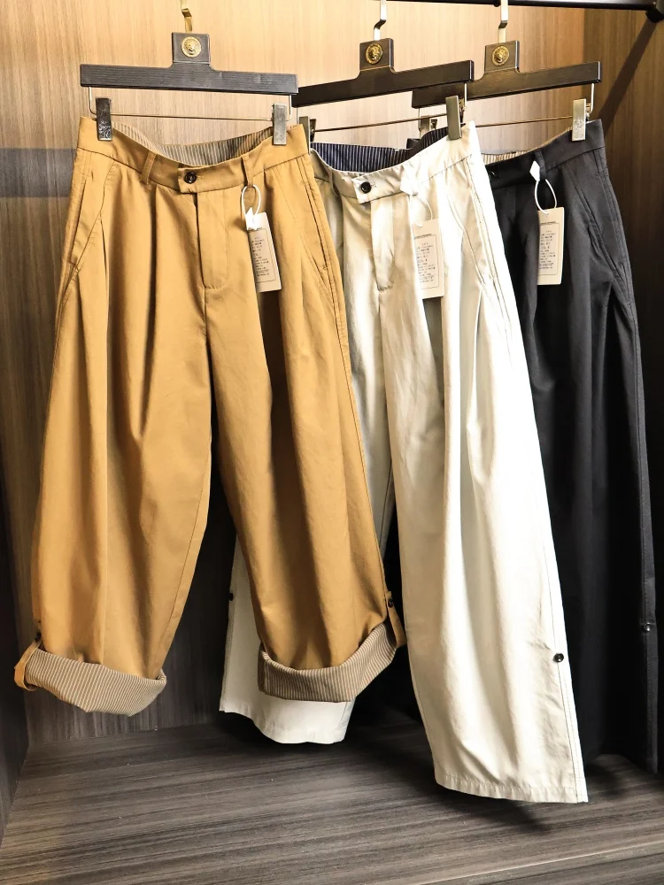 

Retro Blade Pleated Casual Pants Men's Loose Straight Tube Workwear Trousers Spring Fashionable Pure Color Versatile Comfortable