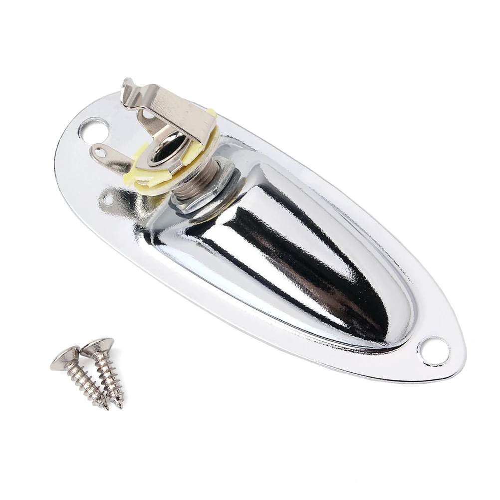 

1/4 Inch 6.35Mm Guitar Jack Socket Output Input Plug Mounting Screws Electric Guitar Bass Boat Shape Jack Plate Silver