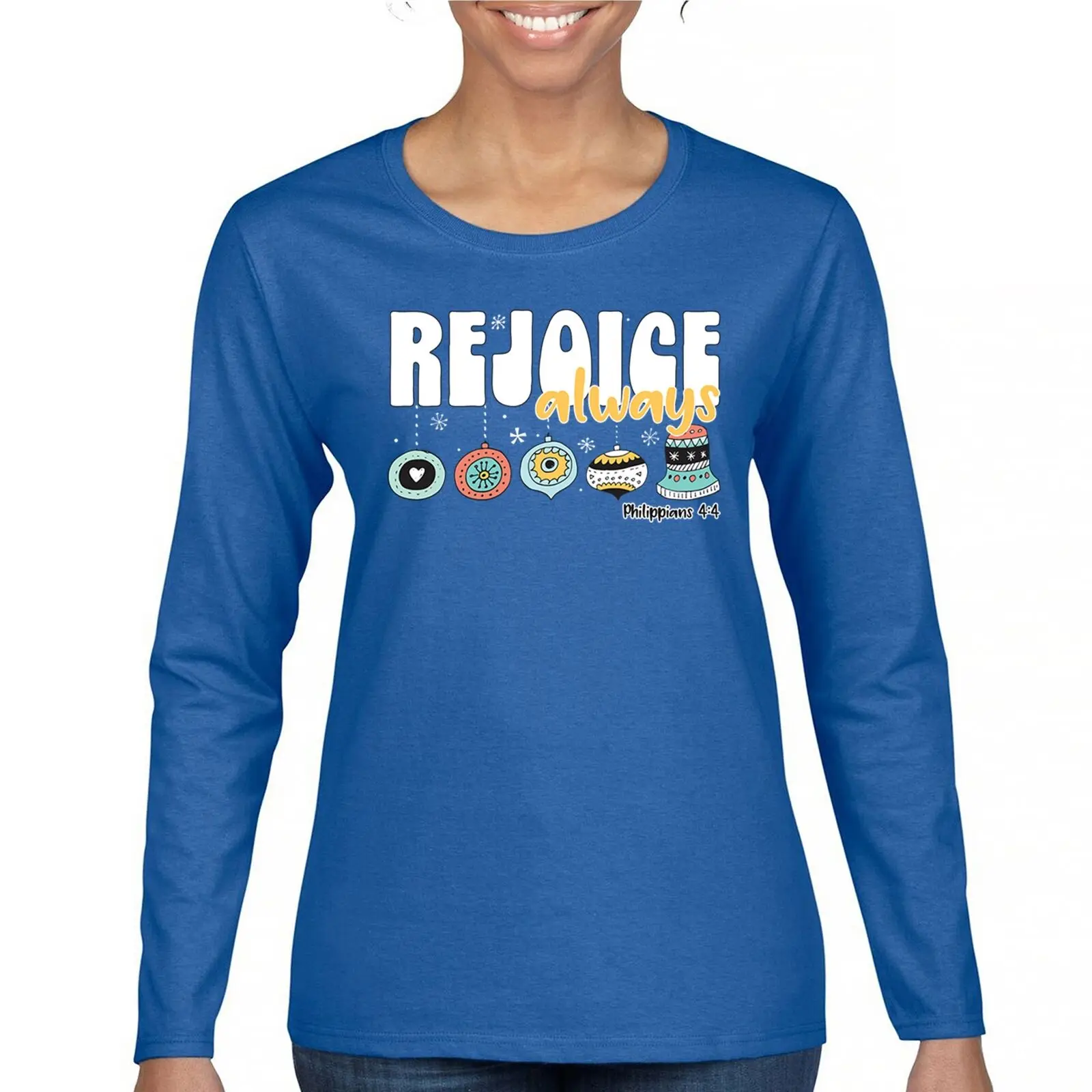 Rejoice Always Philippians 4:4 Women's Long Sleeve T-shirt Christmas Christian