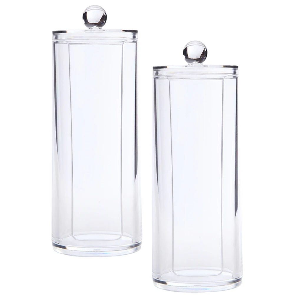 

2pcs Cylindrical Organizer Hair Ties Holder Plastic Makeup Cotton Dispenser Transparent With Lid For