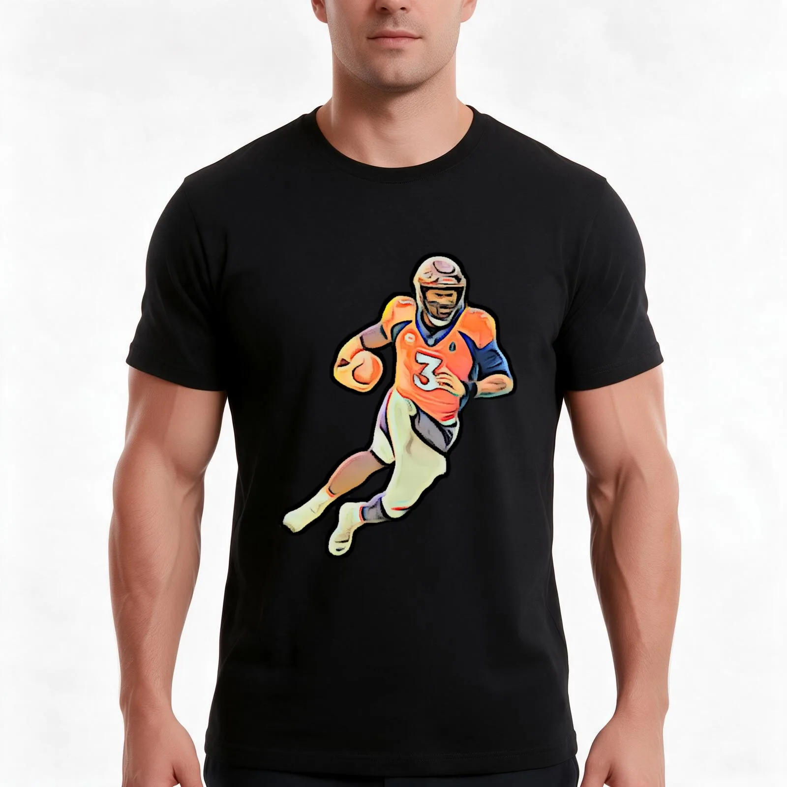 Russell Wilson denver quarter back bold cartoon T-Shirt Summer Casual Cotton Tee Oversized Streetwear Tops Unisex Men Women