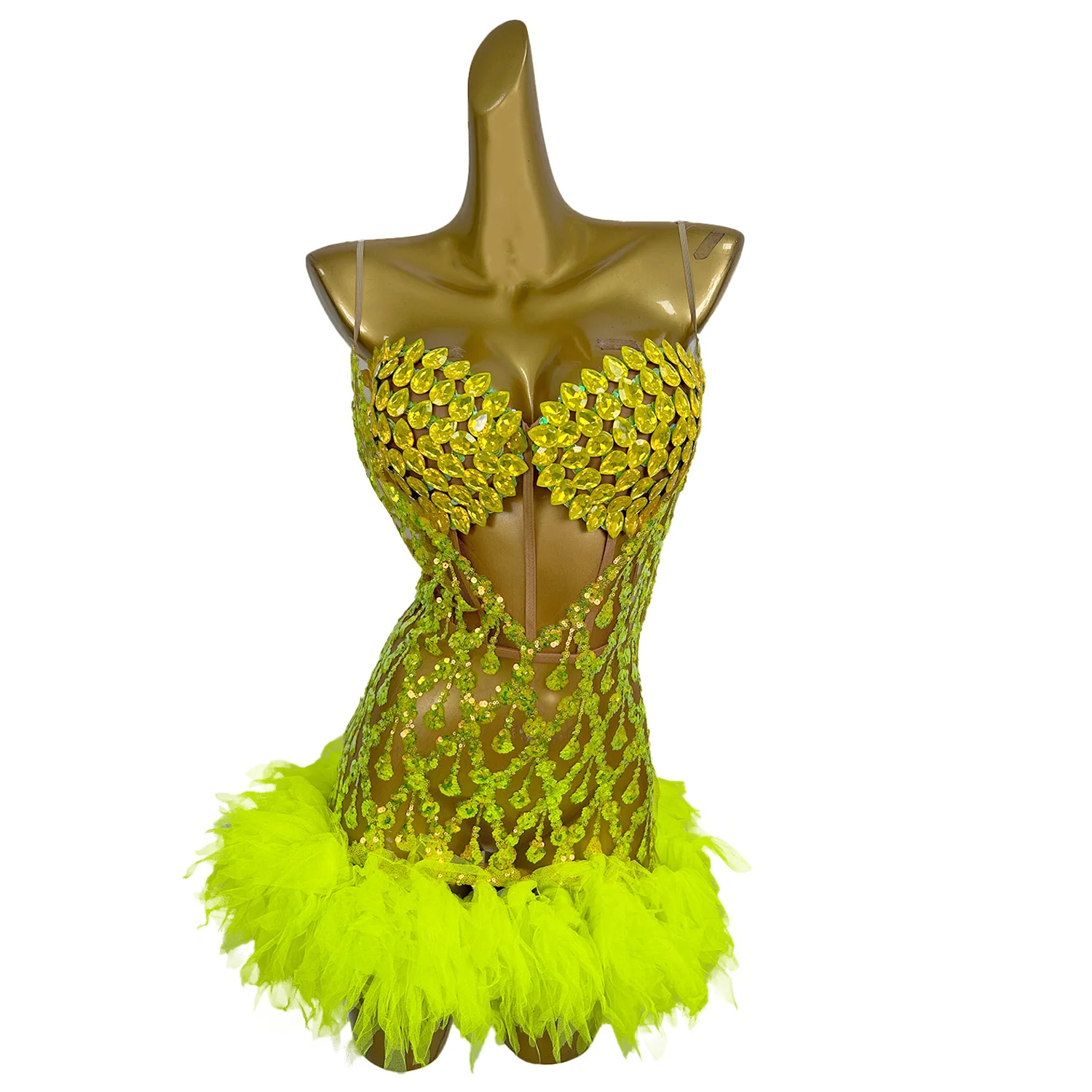 

Sexy Rhinestone Bikini Corset Night Club Party Dress 2 Pieces Sets Lady Stripper Show Outfits Evening Gown Women Mini Prom Dress
