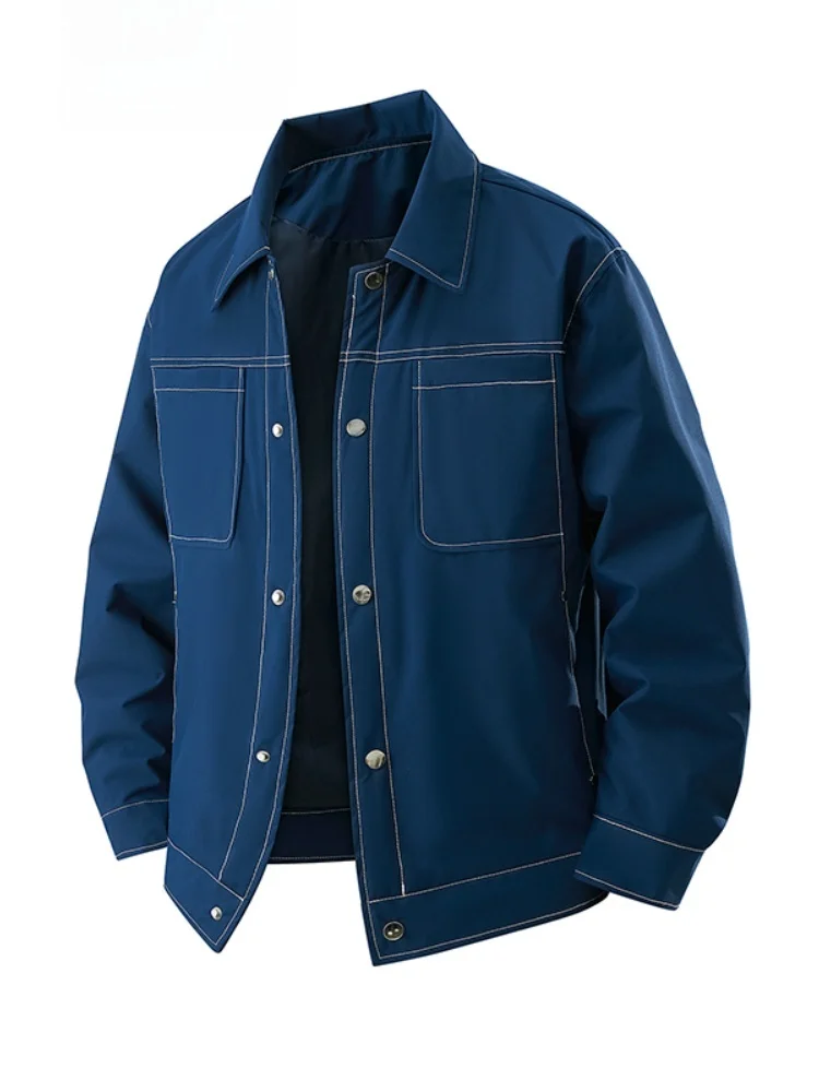 

Мужская свободная рабочая одежда в американском стиле в стиле ретро с лацканами больших размеров, повседневная верхняя одежда, сшитая линия, большой размер, ветрозащитная