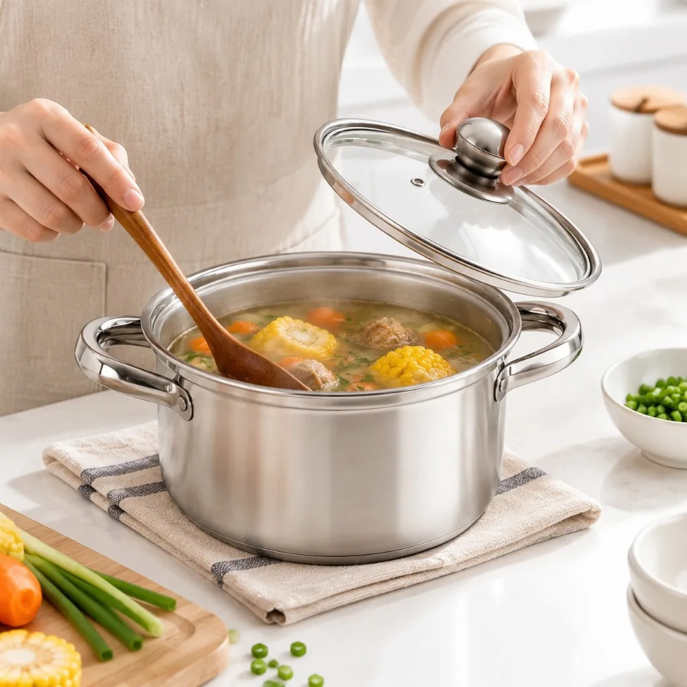 Pro Stainless Steel Stock Pot Glass Lid Induction Cookware Sets Cooking Soup Pasta Utility Tool Kit Sets Pro Max Essentials Plus