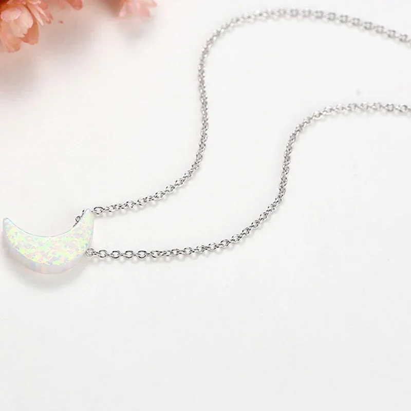 TONGZHE Cute Small Sparkling Moon Pendant Necklace for Women Sterling Silver Jewelry 925 Necklace Link Chain Choker Bijoux Femme