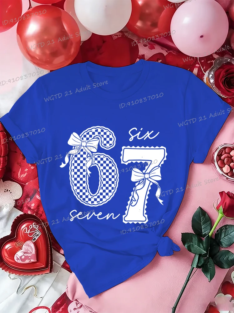 楽しいシックスセブンコケットボウシャツバレンタインデー67トレンド女性男性Tシャツクルーネック半袖カップルマッチングトップスギフト