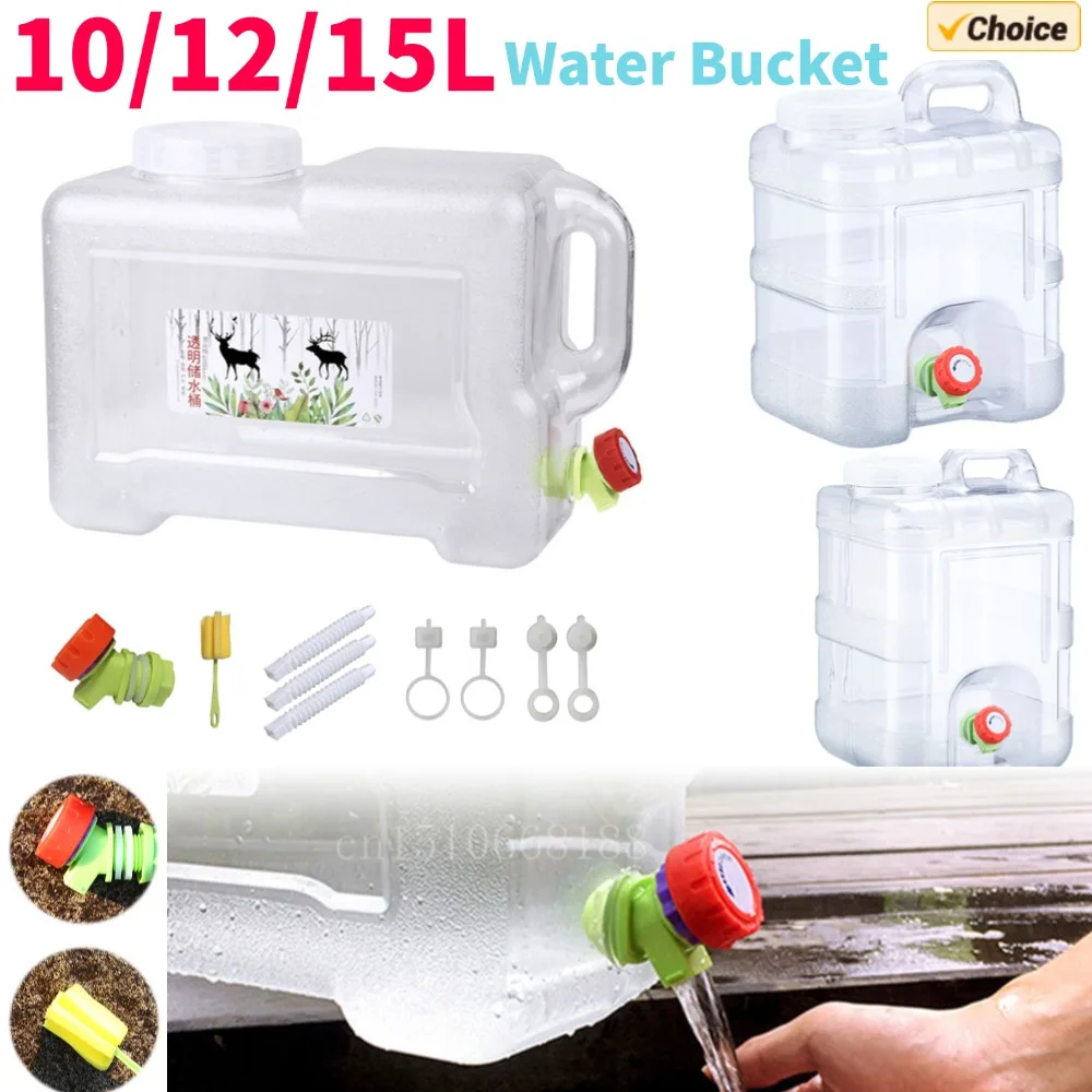 Recipiente de água potável de 10/12/15l com torneira, tanque de água de acampamento à prova de vazamento, grande capacidade, suporte de armazenamento de água para caminhadas, carro