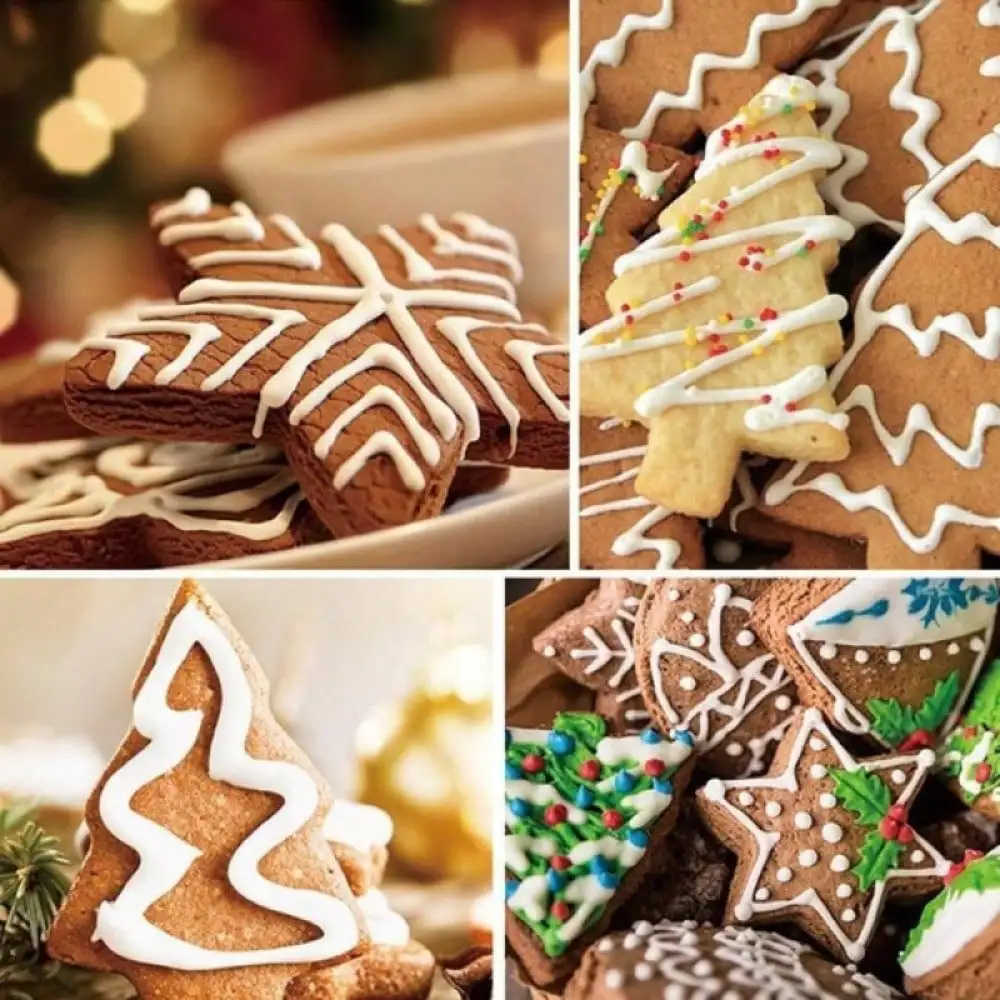 

4pcs Christmas Cookies Molds Plastic 3D Cookie Cutter Xmas Tree Claus Shape Biscuit Press Moulds For New Year Baking Tools
