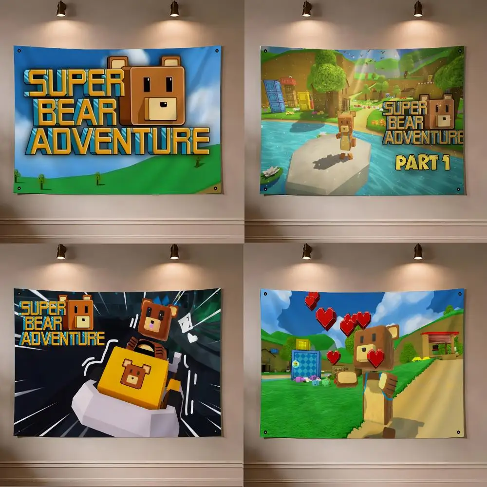 Game S-Super Bear A-Adventure Flags flag For Room Dorm Camping Picnic Art Style Garage Bar wall Decoration Banner