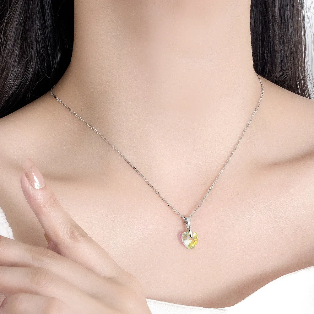 925 Sterling Silver Heart Yellow Zircon Pendant Choker Aesthetic Necklaces For Women Luxury Elegant Jewelry Accessories