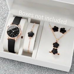 6PCS Women's Watch Fashion Small Arabic Dial Leather Band Quartz Watches Jewelry Set（Without Box）