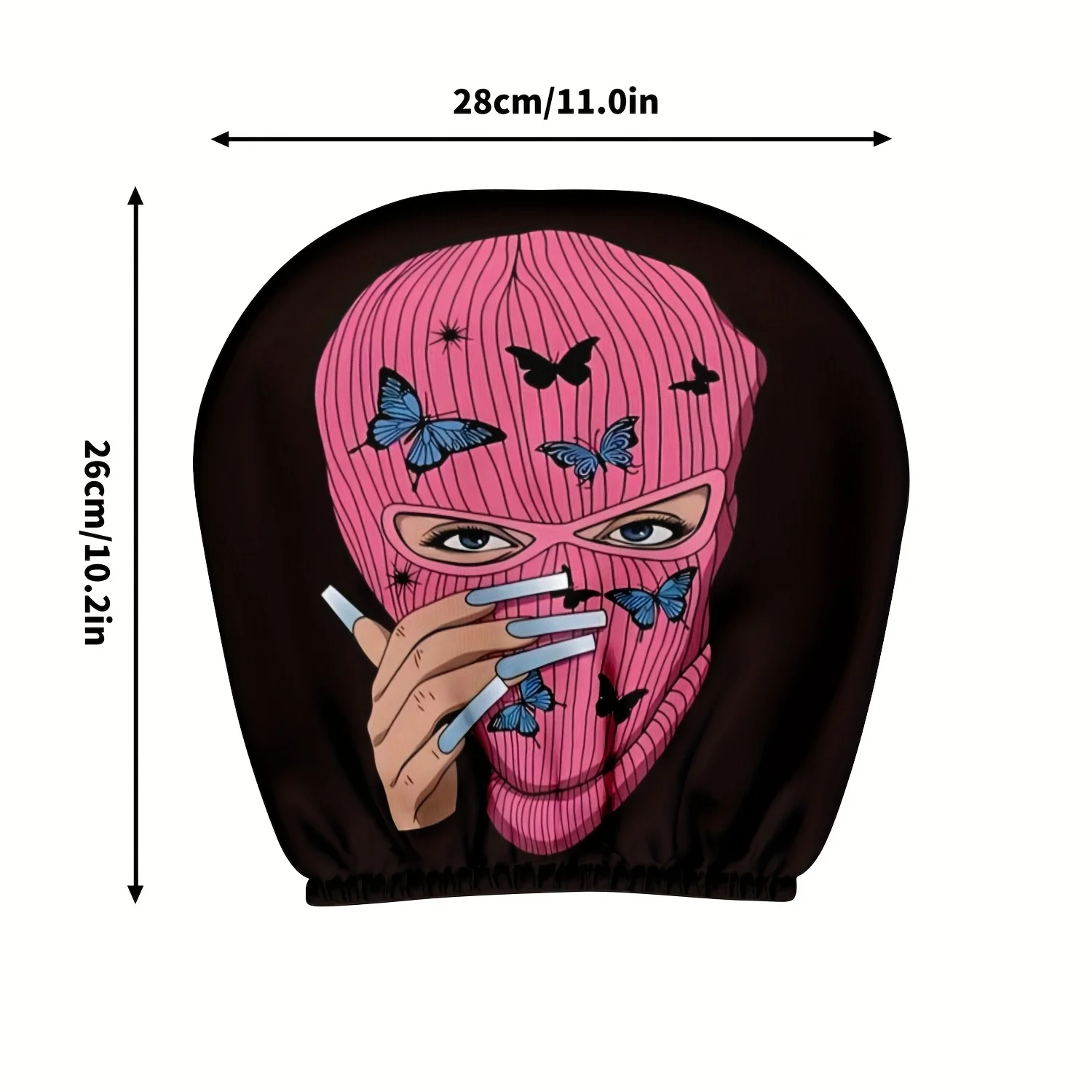 2pcs Pink Mask And Butterfly Themed Printed Car Seat Cushion And Headrest Covers -  Universal Fit, Easy to Install