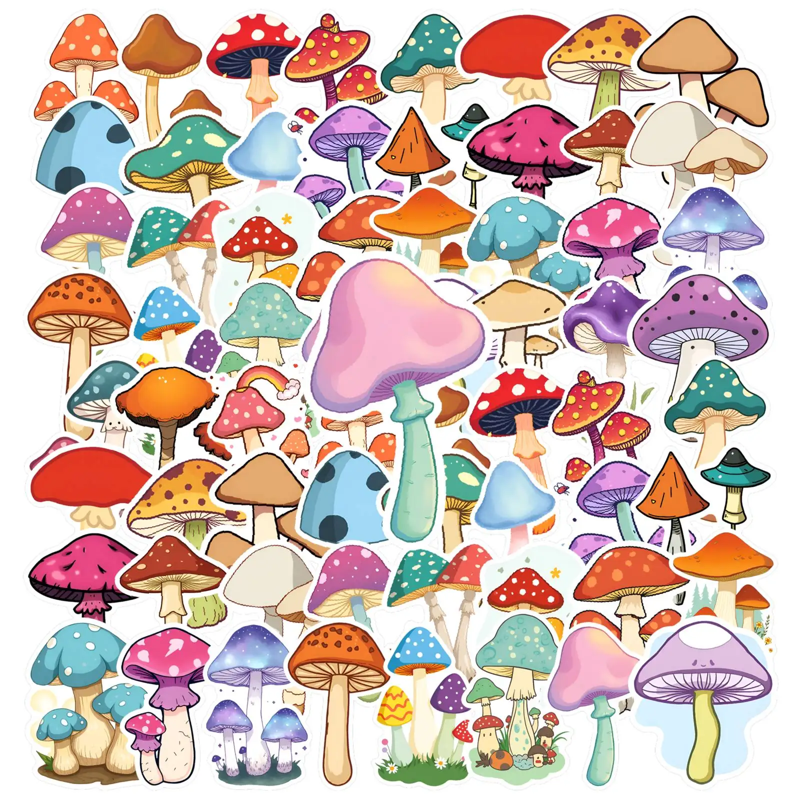 35pcs-50pcs Cartoon Fungi Stickers Cute Mushroom Funny Stickers Stationery Stickers For Guitar DIY Skateboard Laptop Luggage