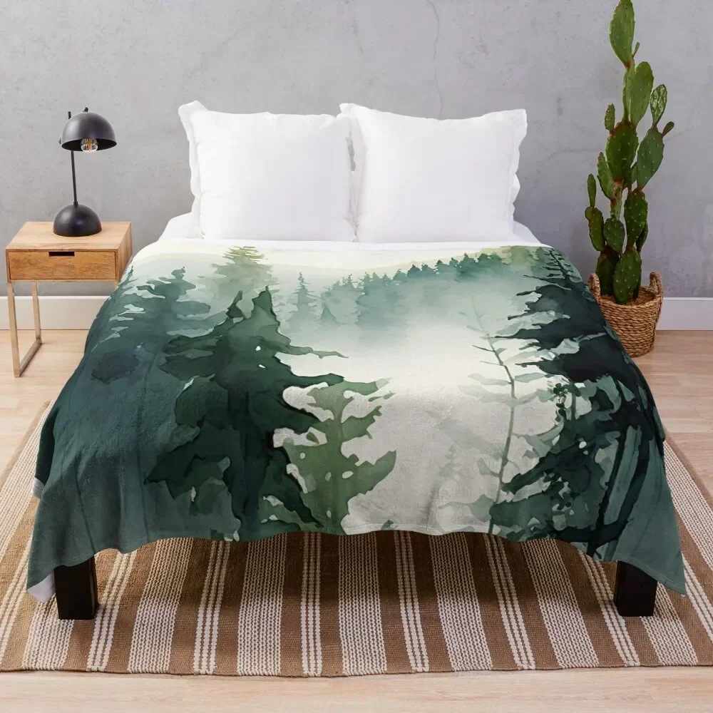 

Foggy Green Forest Abstract Watercolor Throw Blanket Designers Tourist Blankets