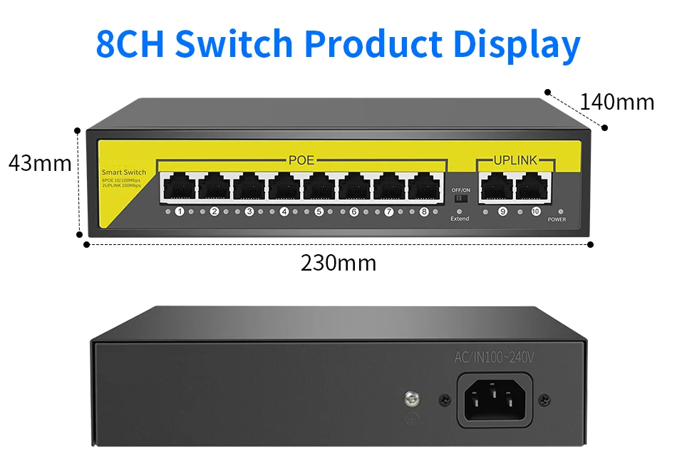48V POE Switch 4/8/16Port Ethernet Switch 10/100Mbps IEEE 802.3 af/at For IP Camera/Wireless   AP/CCTV Security Camera