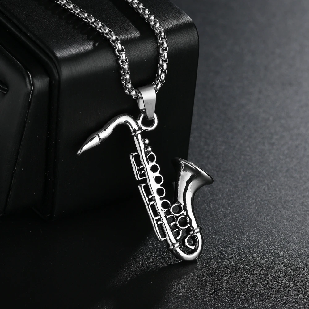 Classic Saxophone Men Necklace Stainless Steel Chain Pendant Necklace For Men Jewelry Gift Belgium Musical Instruments