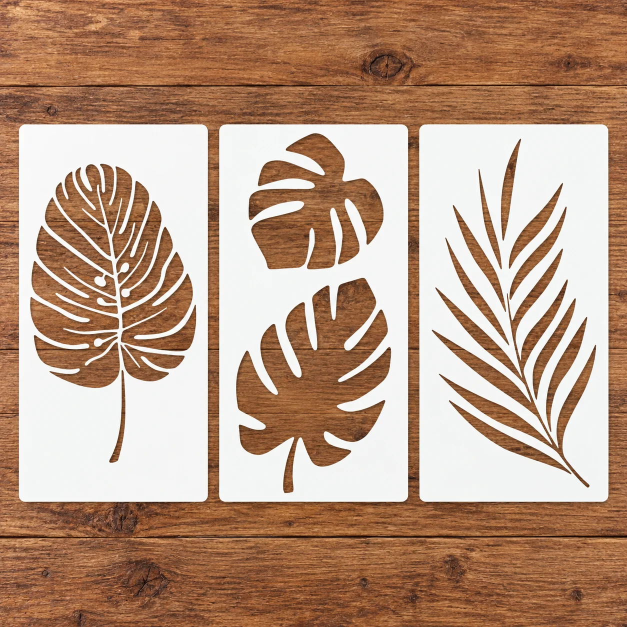 3PCS 5.9x11.8 Inch Tropical Leaf Stencils Reusable Monstera Palm Fern Templates for Wall Painting Furniture Canvas Home Decor