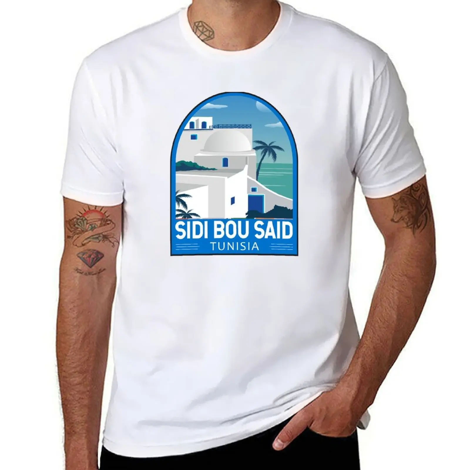 

Sidi Bou Said Tunisia Retro Emblem T-Shirt t shirts for man pack white t shirts for man graphic tees T-Shirt